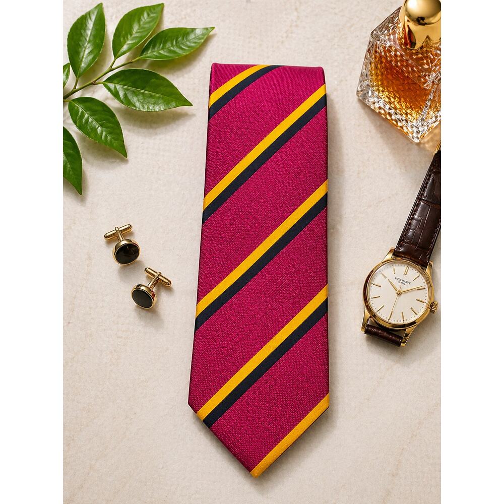 BURBERRY Silk Tie Berry Navy Gold Stripe Classic Designer